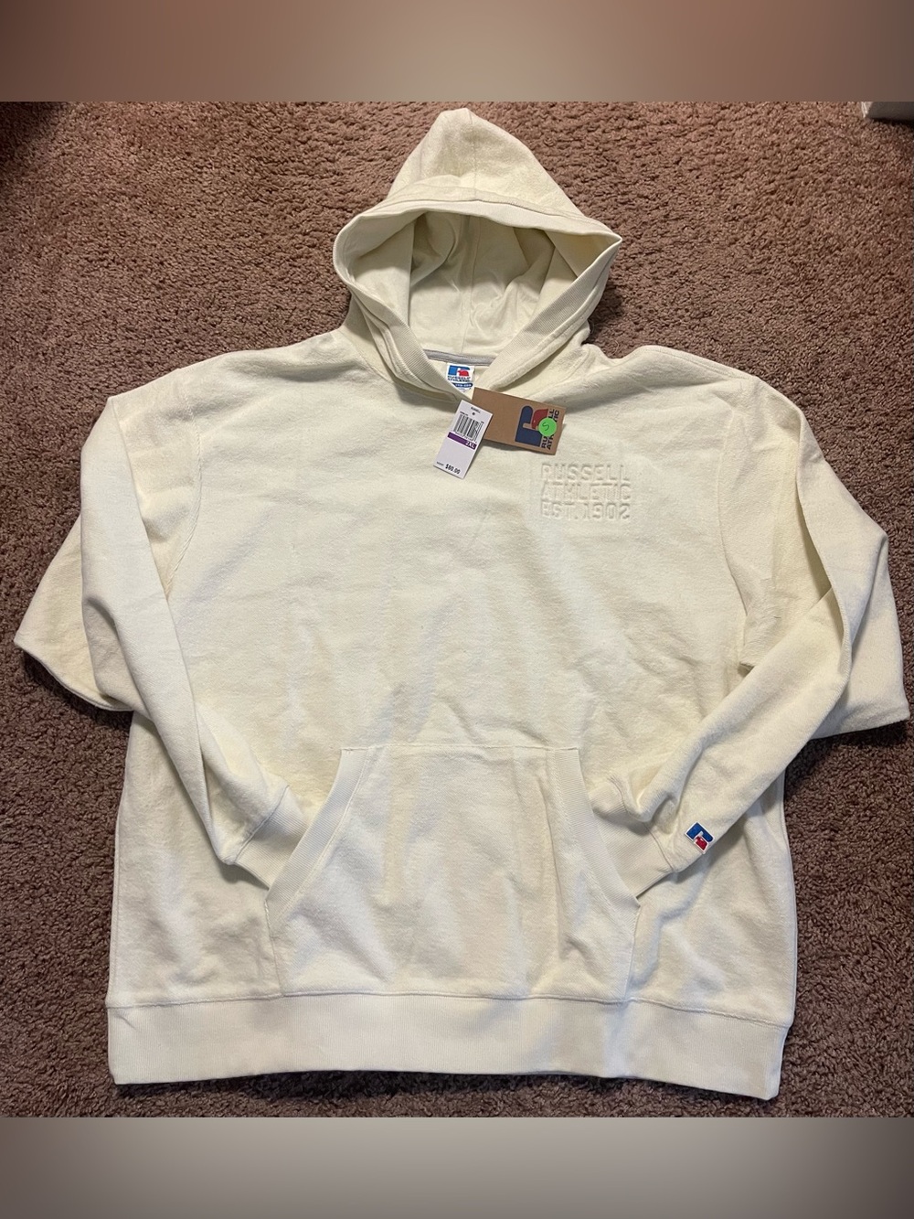 Russell Athletic Cream Hooded Pullover Sweatshirt 2XL